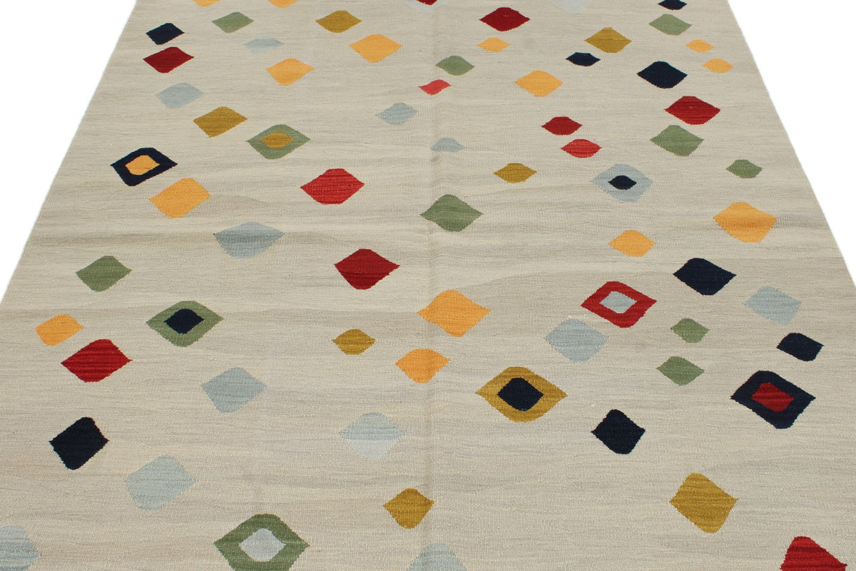 6x8 Gray and Multicolor Turkish Tribal Rug