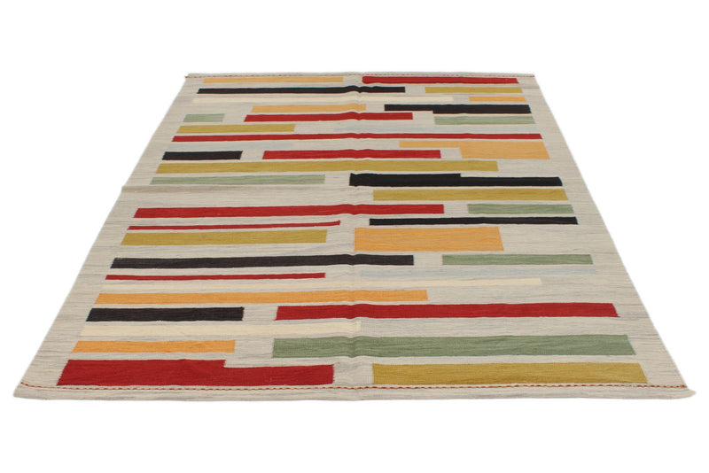 6x8 Gray and Multicolor Turkish Tribal Rug