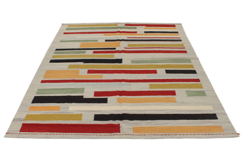 6x8 Gray and Multicolor Turkish Tribal Rug