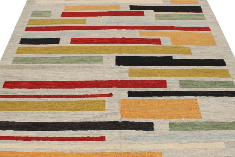 6x8 Gray and Multicolor Turkish Tribal Rug