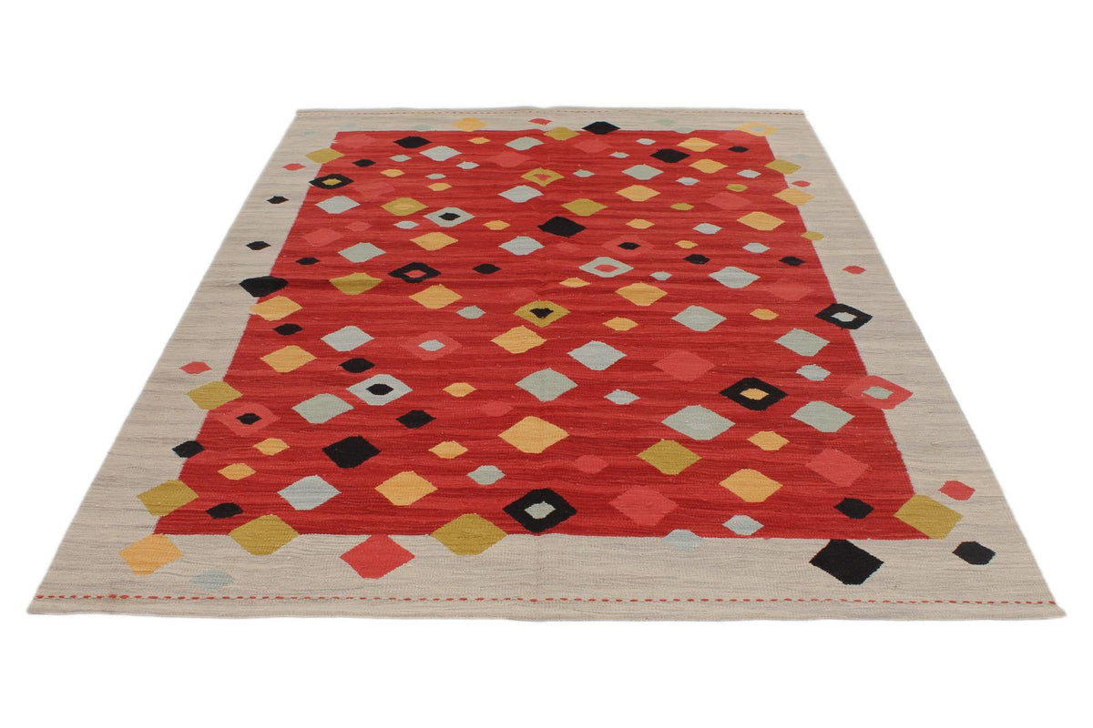 6x8 Red and Gray Turkish Tribal Rug