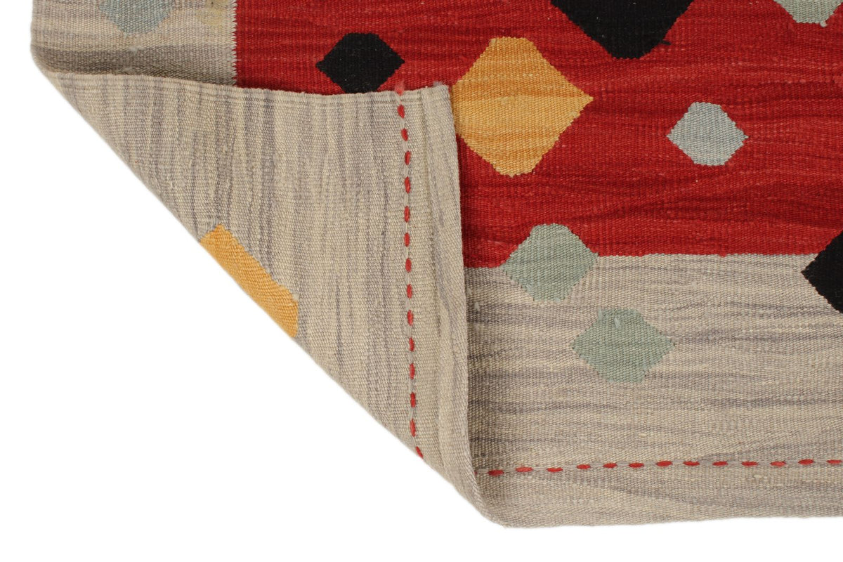 6x8 Red and Gray Turkish Tribal Rug