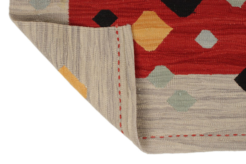 6x8 Red and Gray Turkish Tribal Rug