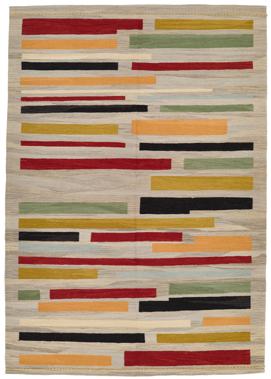 6x8 Gray and Multicolor Turkish Tribal Rug