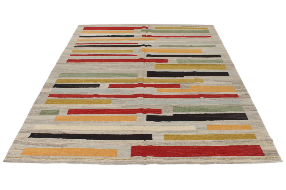 6x8 Gray and Multicolor Turkish Tribal Rug