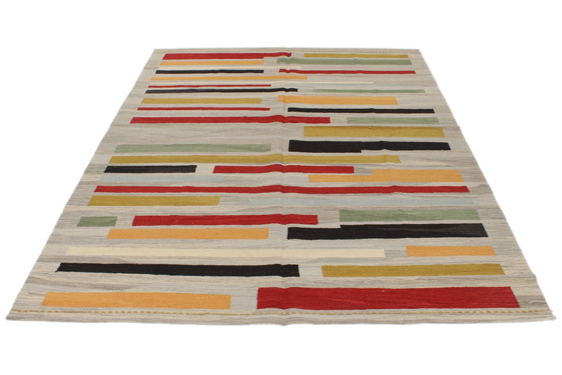 6x8 Gray and Multicolor Turkish Tribal Rug