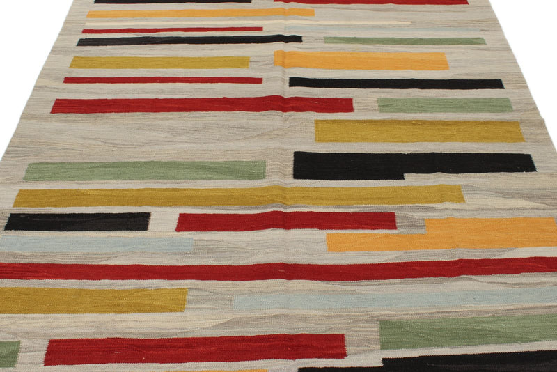 6x8 Gray and Multicolor Turkish Tribal Rug
