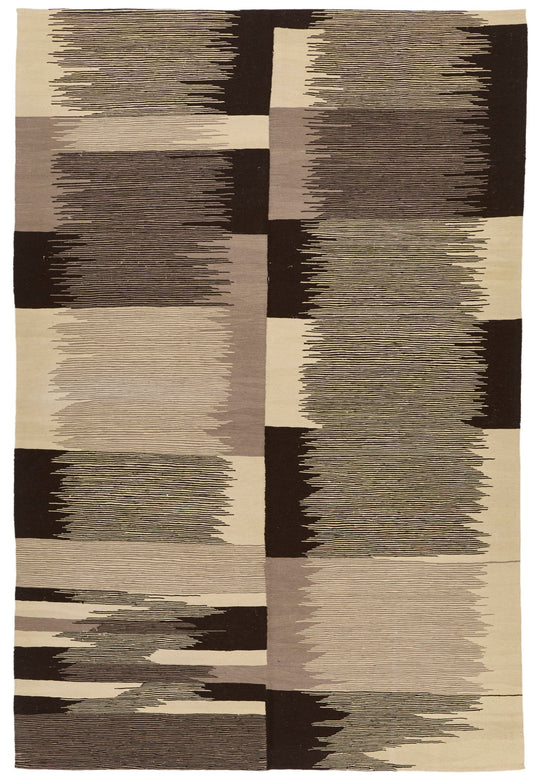 7x11 Black and White Turkish Tribal Rug