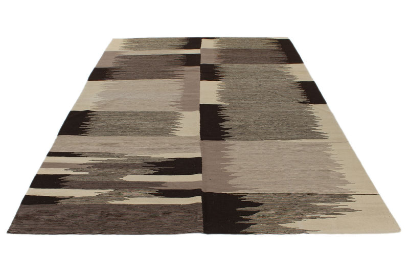 7x11 Black and White Turkish Tribal Rug