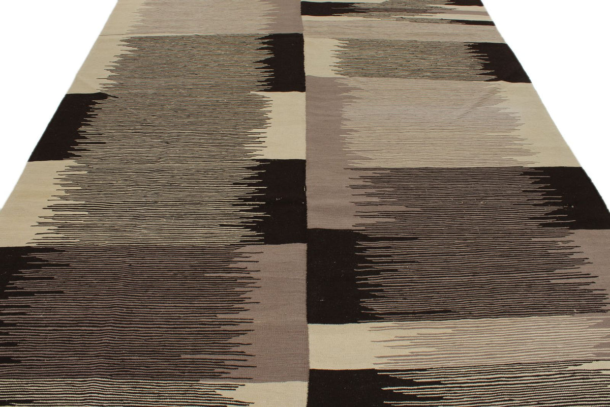 7x11 Black and White Turkish Tribal Rug