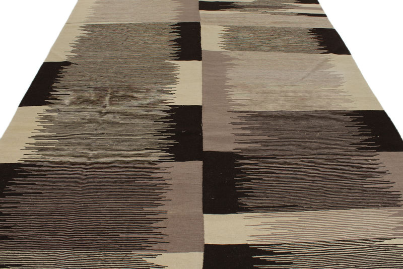 7x11 Black and White Turkish Tribal Rug