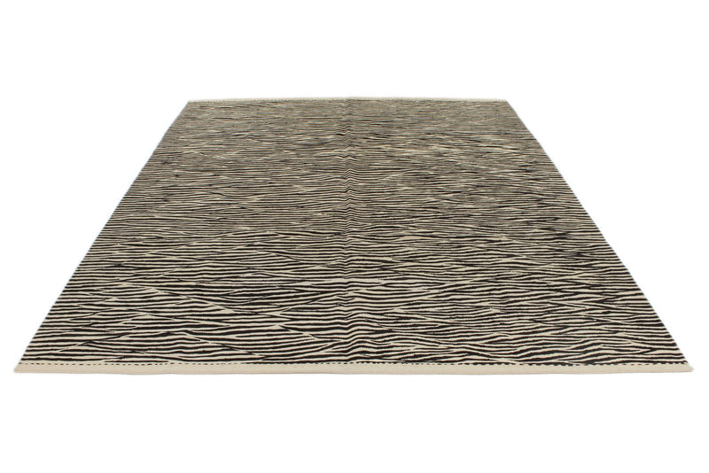 7x10 Black and White Turkish Tribal Rug