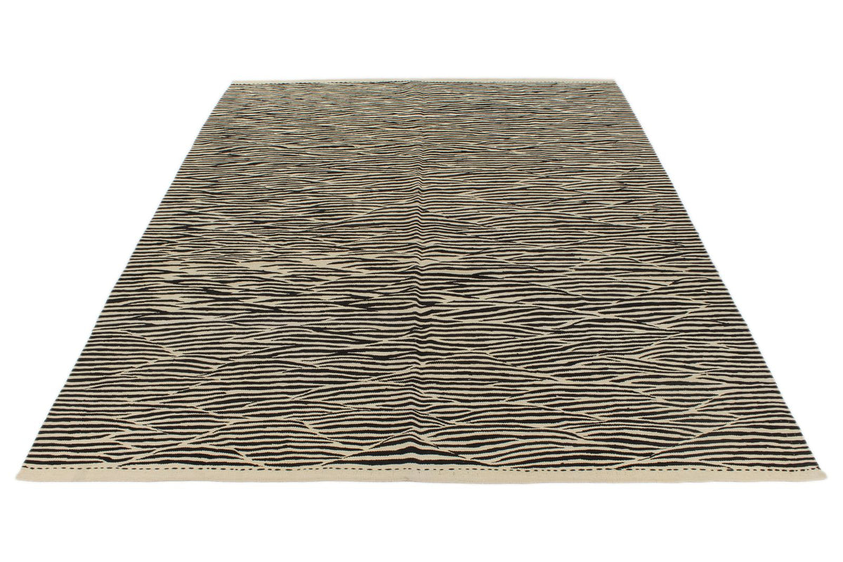 7x10 Black and White Turkish Tribal Rug