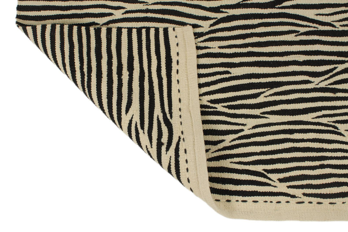 7x10 Black and White Turkish Tribal Rug