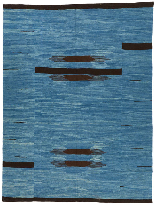 8x10 Blue and Brown Turkish Tribal Rug