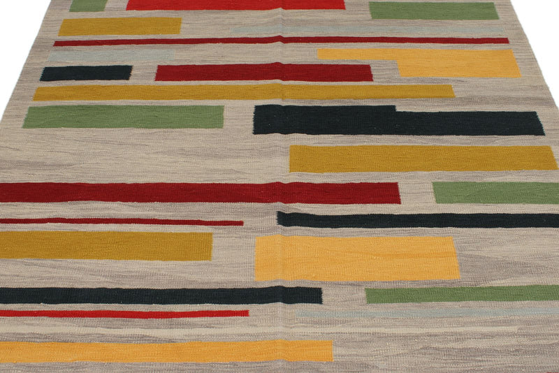 6x8 Gray and Red Turkish Tribal Rug