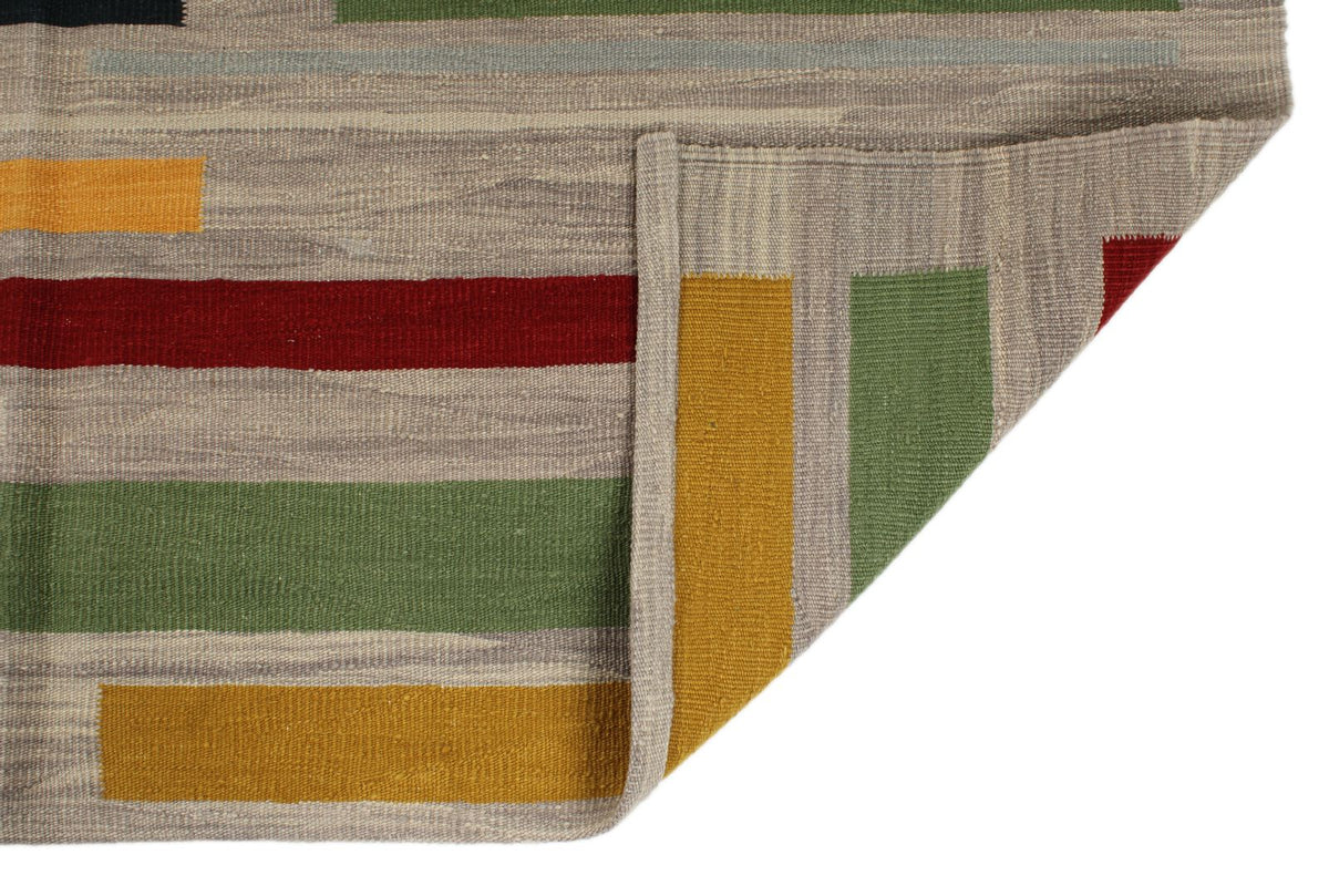 6x8 Gray and Red Turkish Tribal Rug