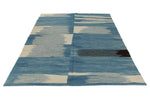 7x11 Blue and Ivory Turkish Tribal Rug