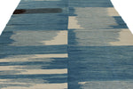 7x11 Blue and Ivory Turkish Tribal Rug