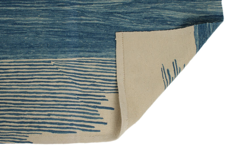 7x11 Blue and Ivory Turkish Tribal Rug
