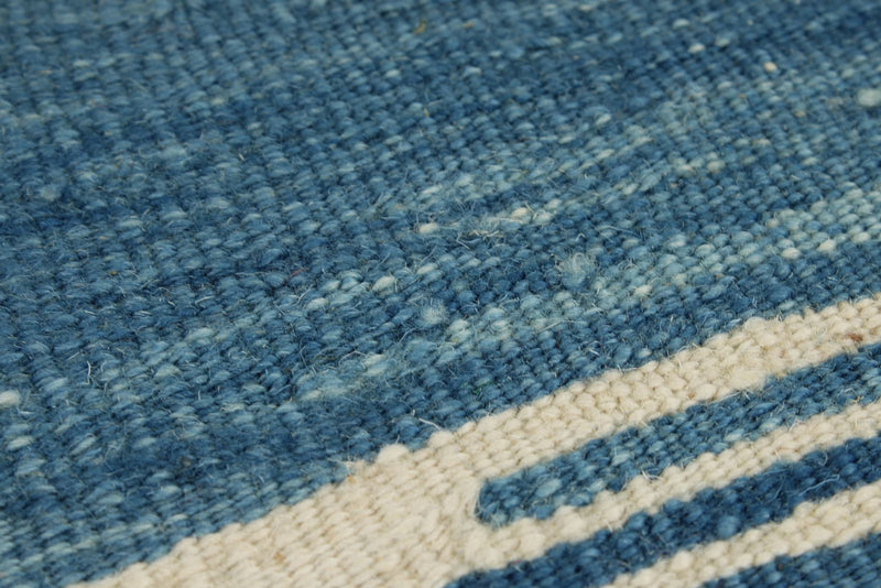 7x11 Blue and Ivory Turkish Tribal Rug