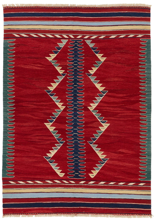 6x8 Red and Multicolor Turkish Tribal Rug