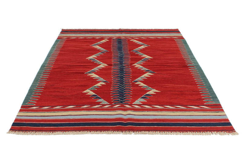 6x8 Red and Multicolor Turkish Tribal Rug