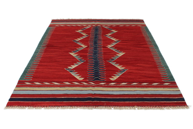 6x8 Red and Multicolor Turkish Tribal Rug