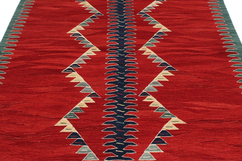 6x8 Red and Multicolor Turkish Tribal Rug