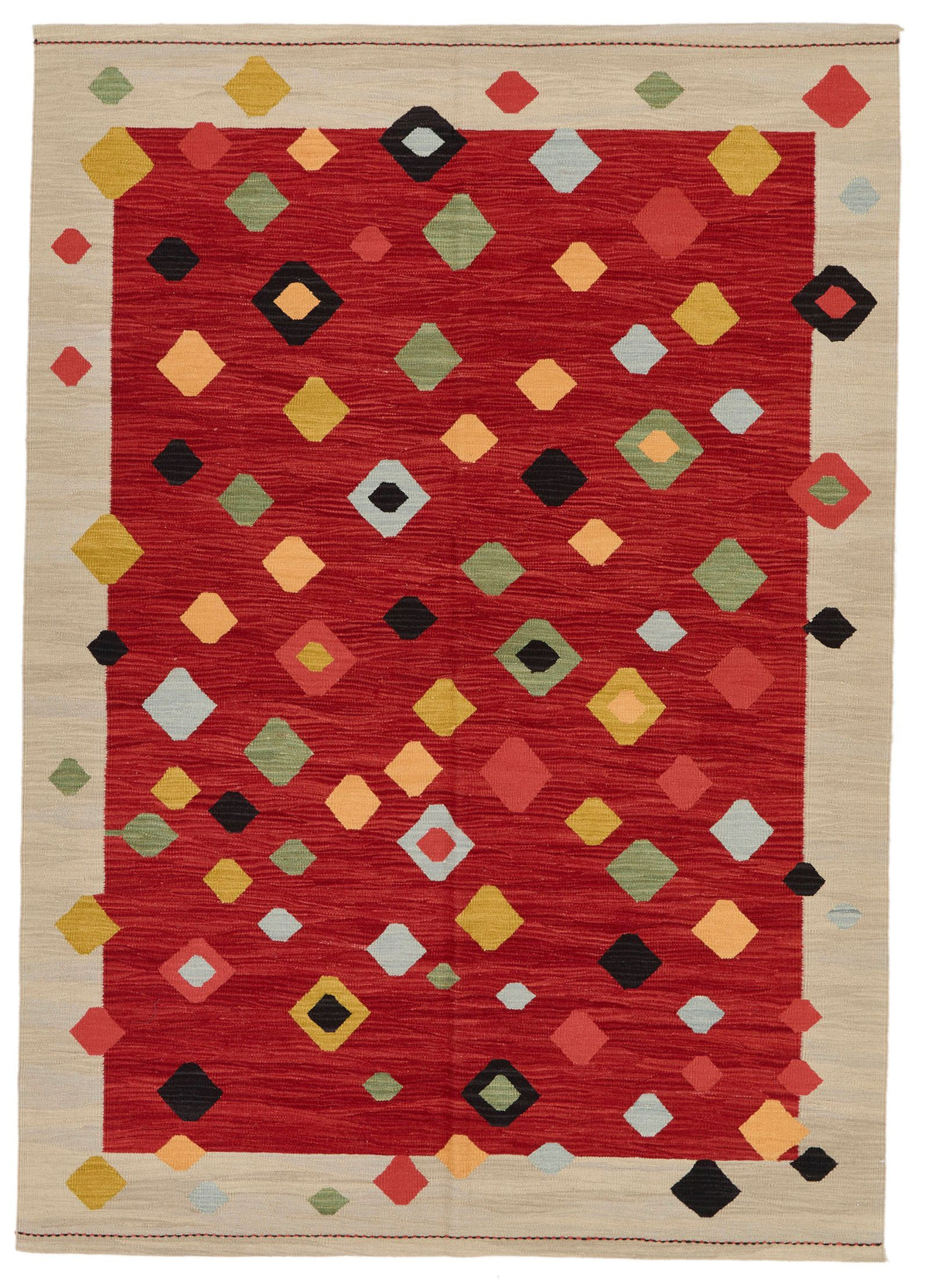 6x8 Red and Ivory Turkish Tribal Rug