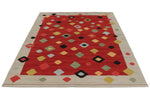 6x8 Red and Ivory Turkish Tribal Rug