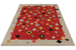 6x8 Red and Ivory Turkish Tribal Rug