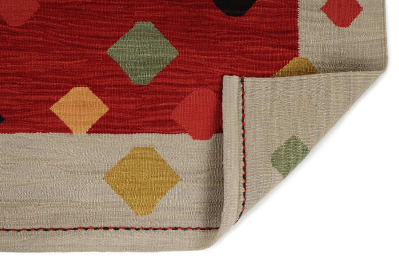 6x8 Red and Ivory Turkish Tribal Rug