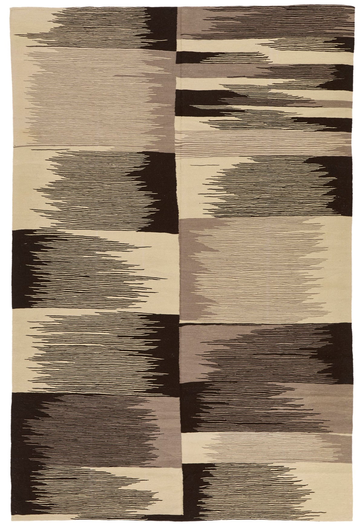 7x10 Black and Ivory Turkish Tribal Rug