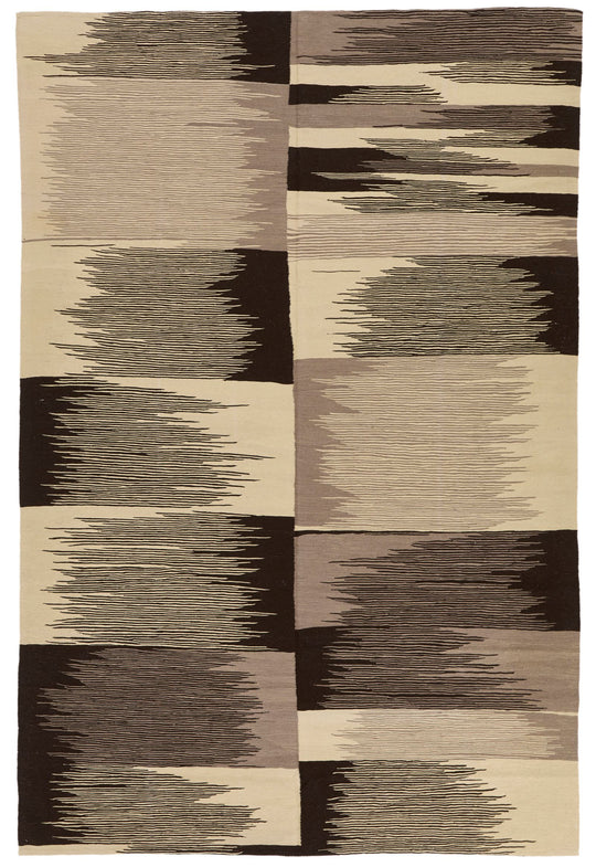 7x10 Black and Ivory Turkish Tribal Rug