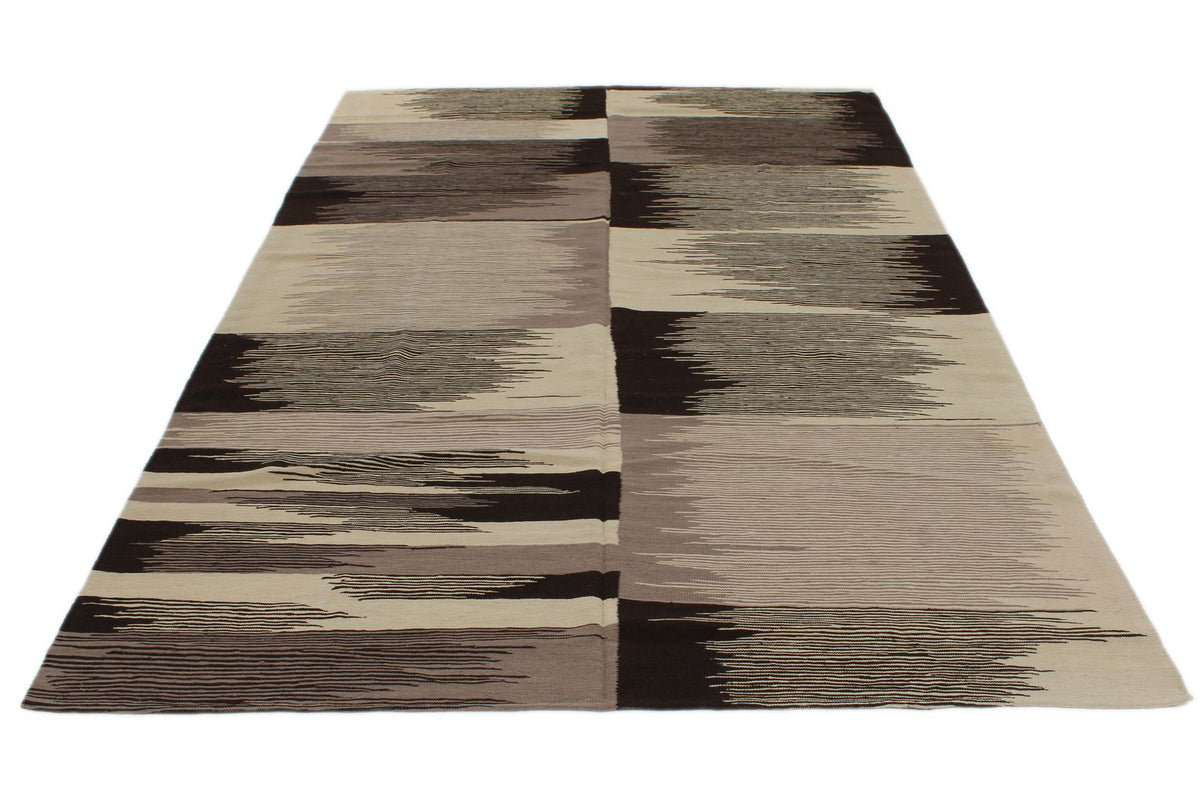 7x10 Black and Ivory Turkish Tribal Rug