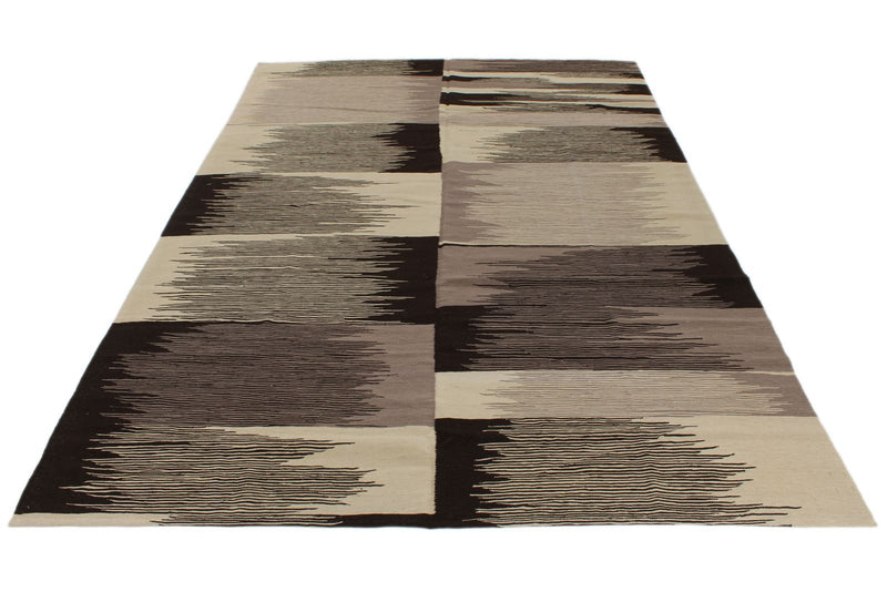 7x10 Black and Ivory Turkish Tribal Rug
