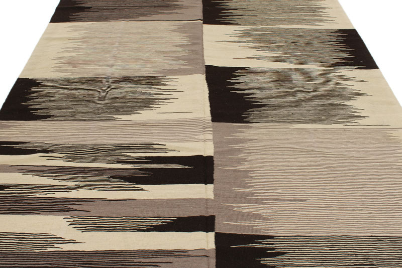 7x10 Black and Ivory Turkish Tribal Rug