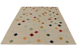 6x8 Ivory and Multicolor Turkish Tribal Rug