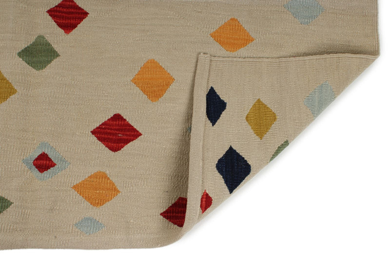 6x8 Ivory and Multicolor Turkish Tribal Rug