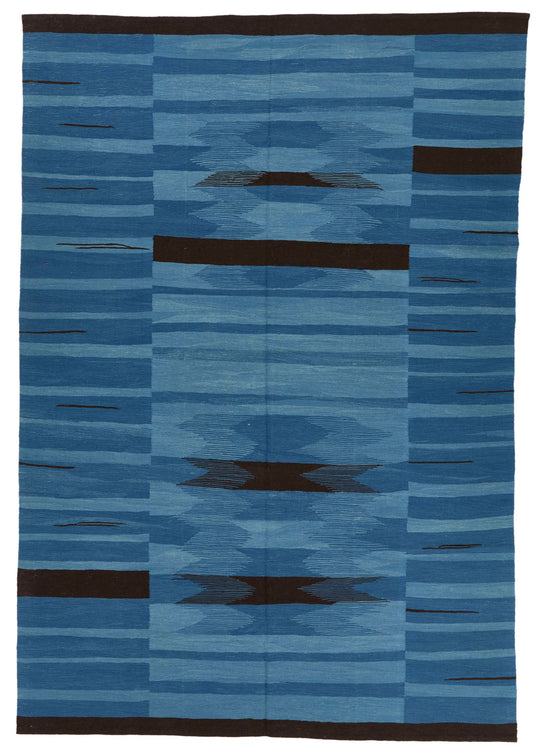 7x10 Blue Turkish Tribal Rug