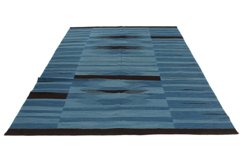 7x10 Blue Turkish Tribal Rug