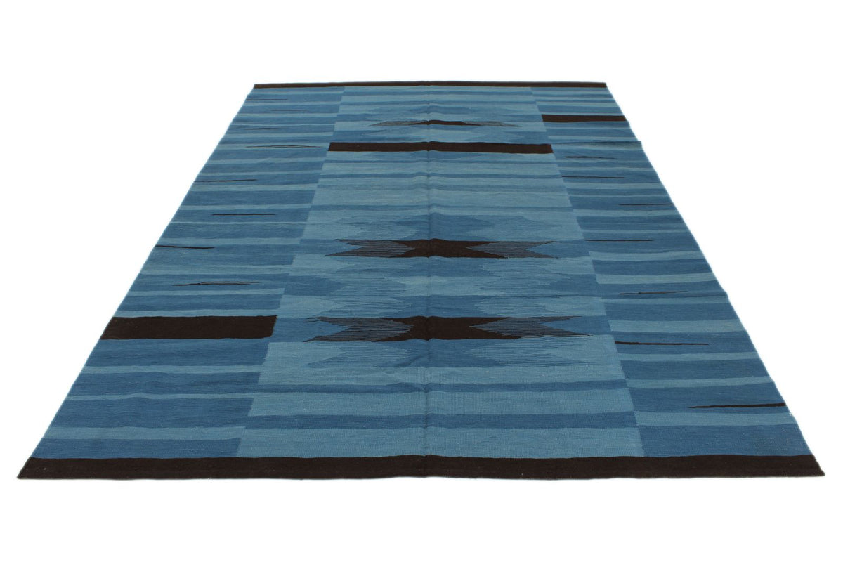 7x10 Blue Turkish Tribal Rug
