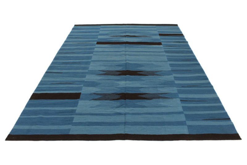7x10 Blue Turkish Tribal Rug