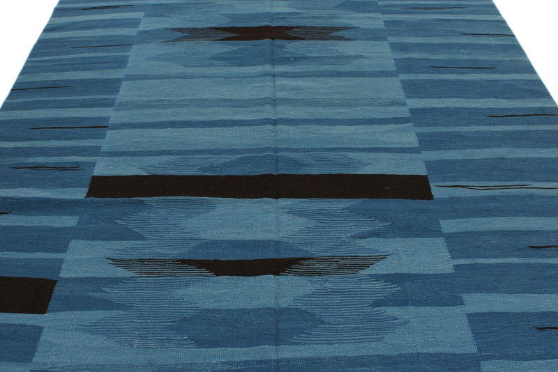 7x10 Blue Turkish Tribal Rug
