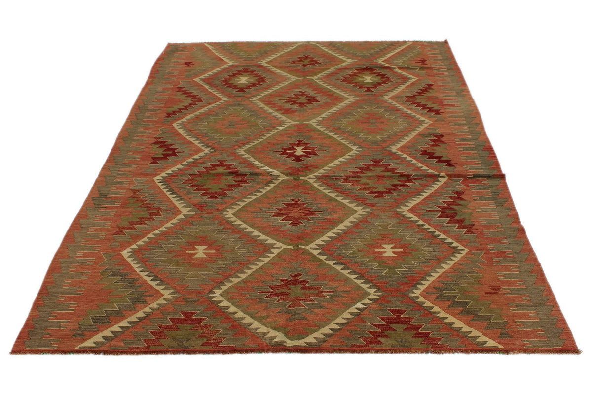 6x9 Green and Multicolor Turkish Tribal Rug
