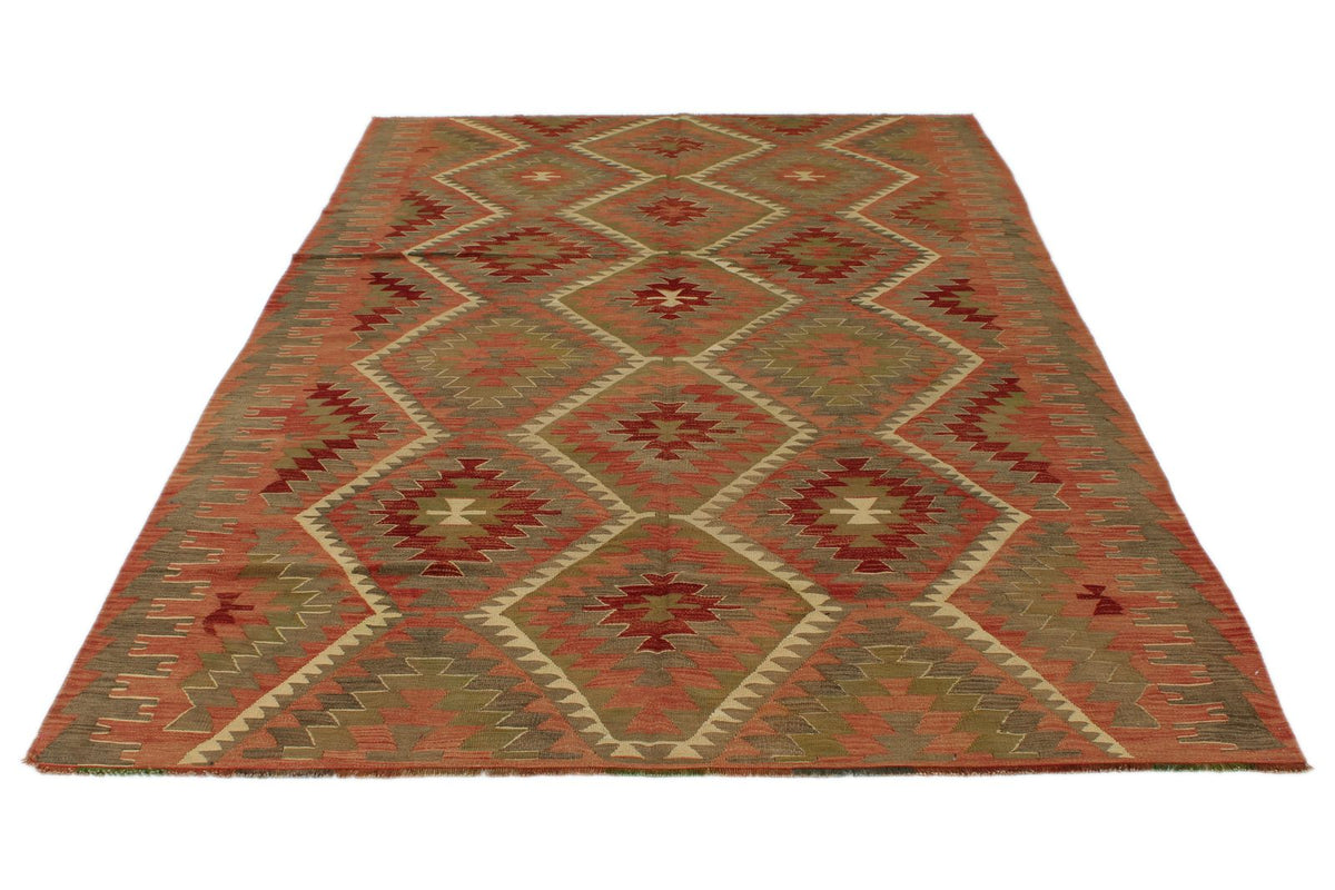 6x9 Green and Multicolor Turkish Tribal Rug