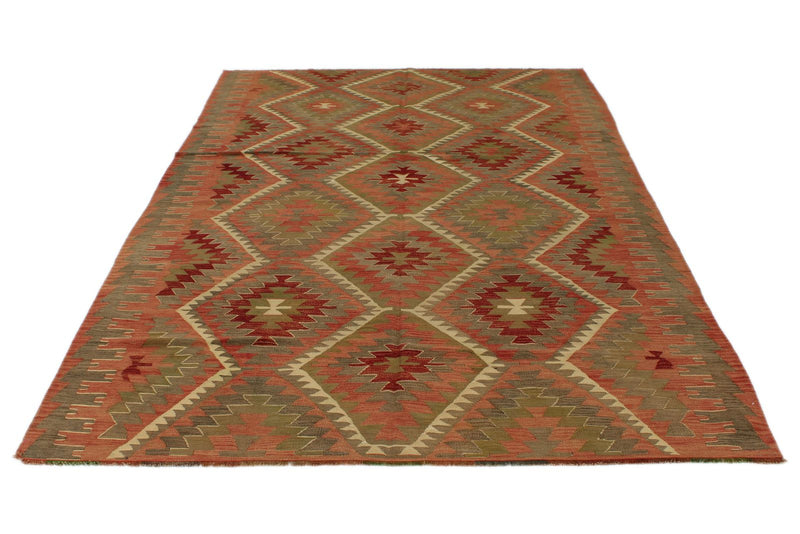 6x9 Green and Multicolor Turkish Tribal Rug