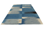 7x11 Blue and White Turkish Tribal Rug