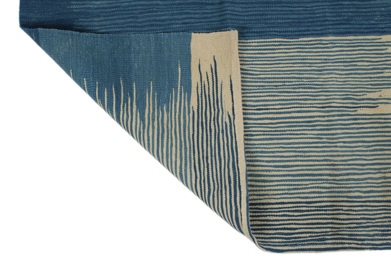 7x11 Blue and White Turkish Tribal Rug